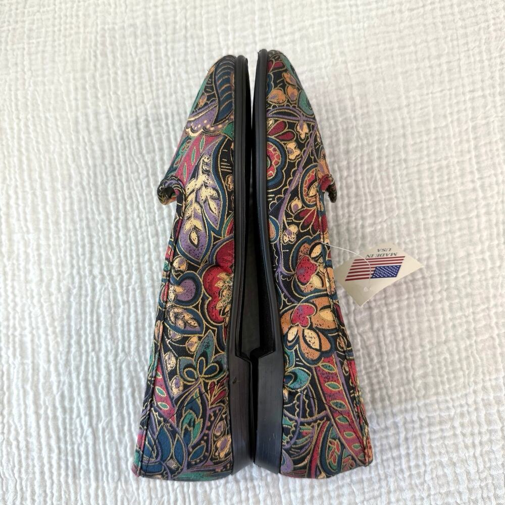 Vintage 80s 90s Ballet Flats Size 7 Canvas Fabric Paisley Jewel Gold New - Picture 3 of 10